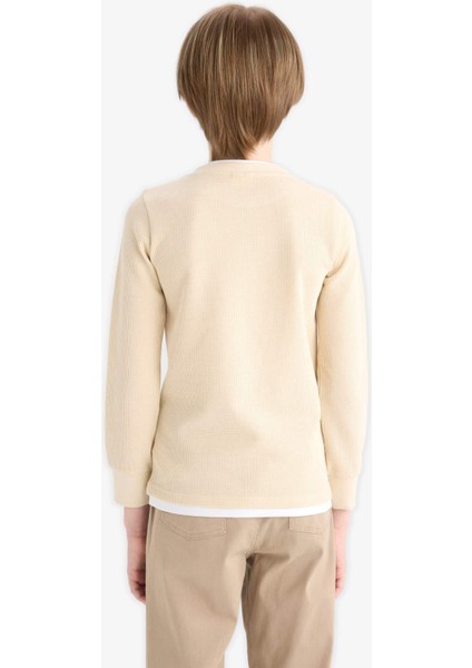 Erkek Çocuk Bisiklet Yaka Basic Düz Waffle Uzun Kollu Okul Tişörtü V1186A625AU