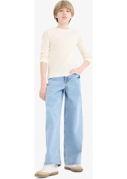 Erkek Çocuk Bisiklet Yaka Basic Düz Waffle Uzun Kollu Okul Tişörtü V1186A625AU