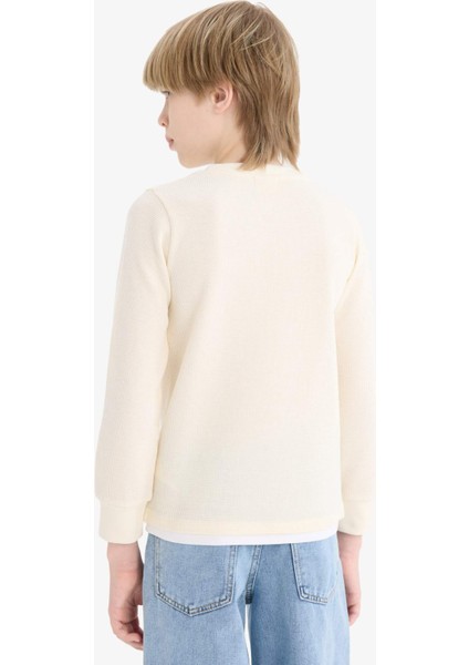 Erkek Çocuk Bisiklet Yaka Basic Düz Waffle Uzun Kollu Okul Tişörtü V1186A625AU