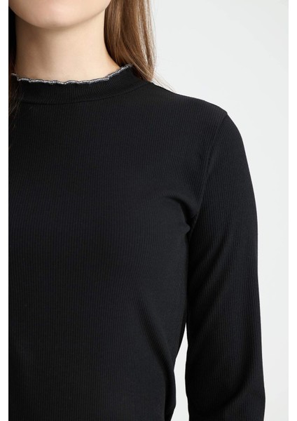 Fitilli Kaşkorse Basic Düz Uzun Kollu Tişört E9540AX25SP