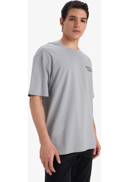 %100 Pamuk Looney Tunes Boxy Fit Bisiklet Yaka Sırt Baskılı Kısa Kollu Tişört E9293AX25AU