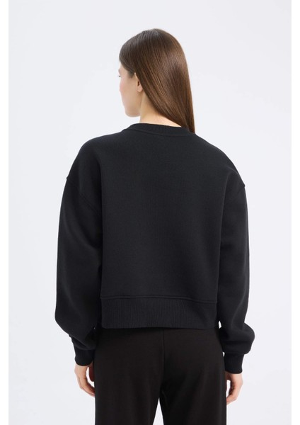 Boxy Fit Bisiklet Yaka Basic Düz Kalın Sweatshirt E9616AX25SP