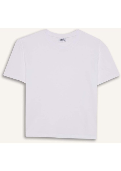 Kız Çocuk Relax Fit Bisiklet Yaka Kısa Kollu Okul Tişörtü E6493A825AU