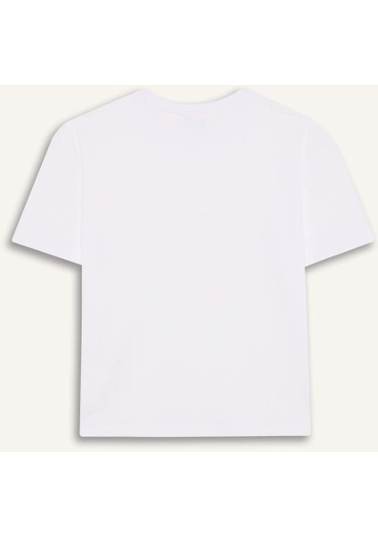 Kız Çocuk Relax Fit Bisiklet Yaka Kısa Kollu Okul Tişörtü E6493A825AU