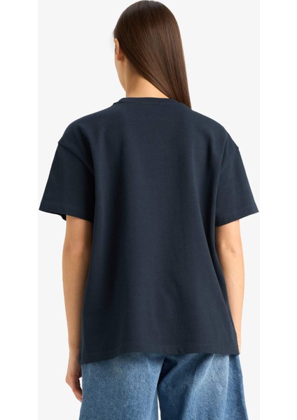 Oversize Geniş Kalıp Bisiklet Yaka Basic Düz Kısa Kollu Tişört E4935AX25AU