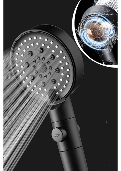 Siyah Çok Fonksiyonlu Duş Başlığı, Pervaneli Yağmurlama ve El Duşu indirimleri