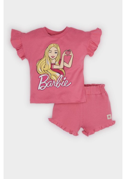 Kız Bebek Barbie 2'li Takım Kısa Kollu Tişört Beli Lastikli Şort E9128A525SM