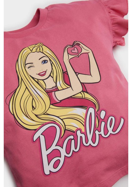 Kız Bebek Barbie 2'li Takım Kısa Kollu Tişört Beli Lastikli Şort E9128A525SM