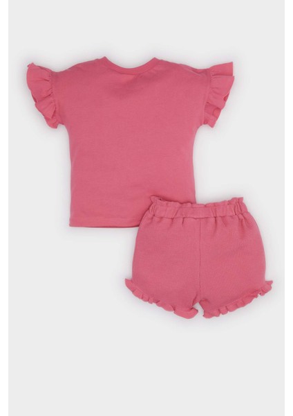 Kız Bebek Barbie 2'li Takım Kısa Kollu Tişört Beli Lastikli Şort E9128A525SM