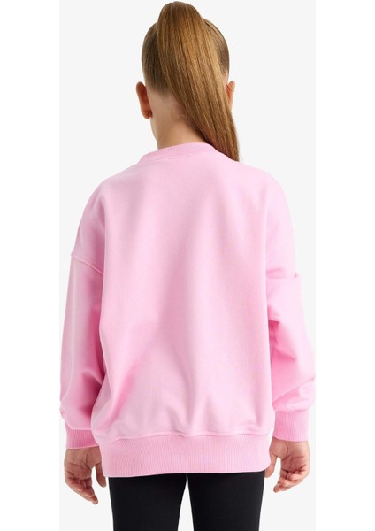 Kız Çocuk Oversize Geniş Kalıp Bisiklet Yaka Baskılı Sweatshirt E6755A825AU