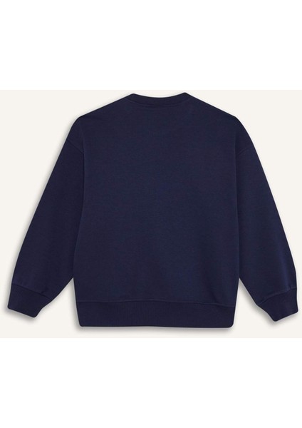 Kız Çocuk Oversize Geniş Kalıp Bisiklet Yaka Baskılı Sweatshirt E6755A825AU
