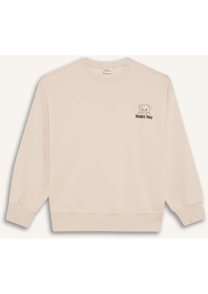 Kız Çocuk Oversize Geniş Kalıp Bisiklet Yaka Baskılı Sweatshirt E6755A825AU