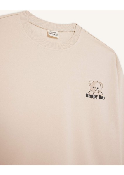 Kız Çocuk Oversize Geniş Kalıp Bisiklet Yaka Baskılı Sweatshirt E6755A825AU