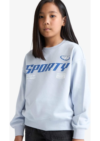 Kız Çocuk Relax Fit Bisiklet Yaka Baskılı Sweatshirt E6760A825AU