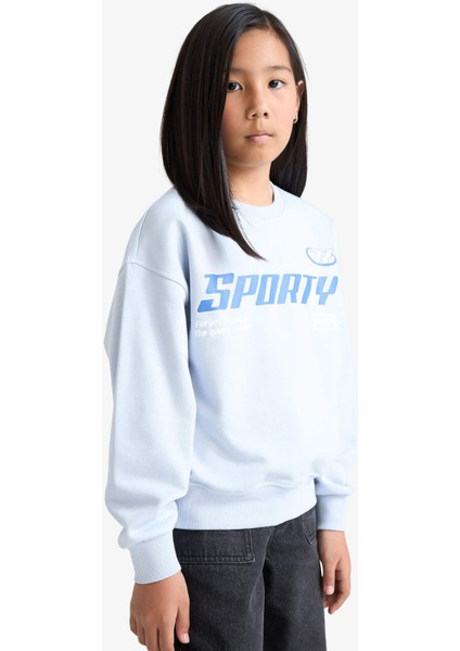 Kız Çocuk Relax Fit Bisiklet Yaka Baskılı Sweatshirt E6760A825AU