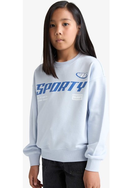 Kız Çocuk Relax Fit Bisiklet Yaka Baskılı Sweatshirt E6760A825AU