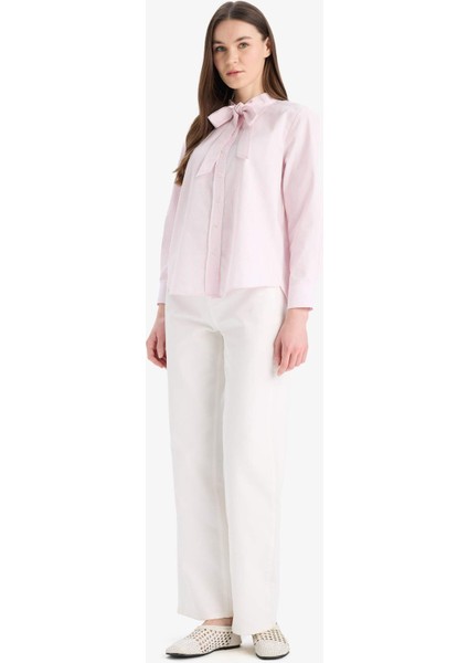 Relax Fit Fiyonk Yaka Çizgili Simli Kumaş Uzun Kollu Tesettür Gömlek Tunik E7976AX25SM