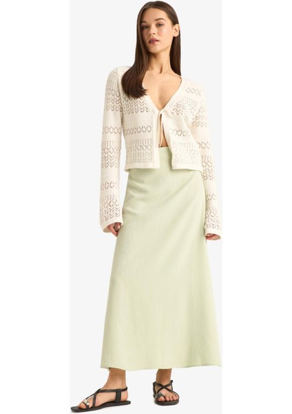 A Kesim Yüksek Bel Keten Karışımlı Maxi Etek