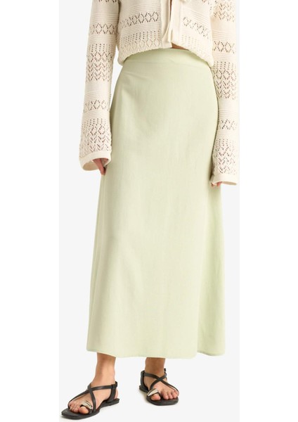 A Kesim Yüksek Bel Keten Karışımlı Maxi Etek