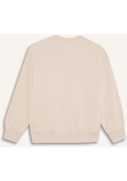 Kız Çocuk Oversize Geniş Kalıp Bisiklet Yaka Baskılı Sweatshirt E6755A825AU