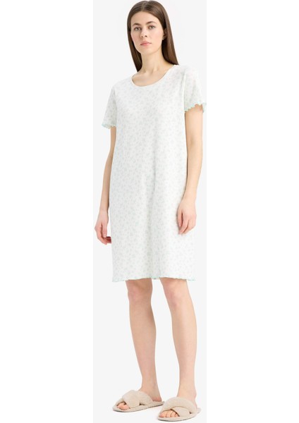 Bisiklet Yaka Fitilli Kaşkorse Kısa Kollu Gecelik-Fall in Love E9198AX25SP