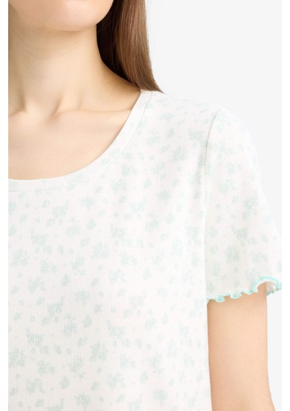 Bisiklet Yaka Fitilli Kaşkorse Kısa Kollu Gecelik-Fall in Love E9198AX25SP