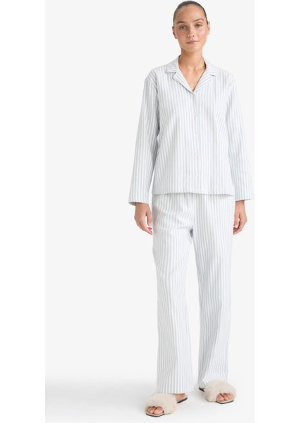 Pijama Takımı Regular Fit Flanel Çizgili Uzun Kollu Üst Uzun Alt-Fall in Love E7252AX25AU