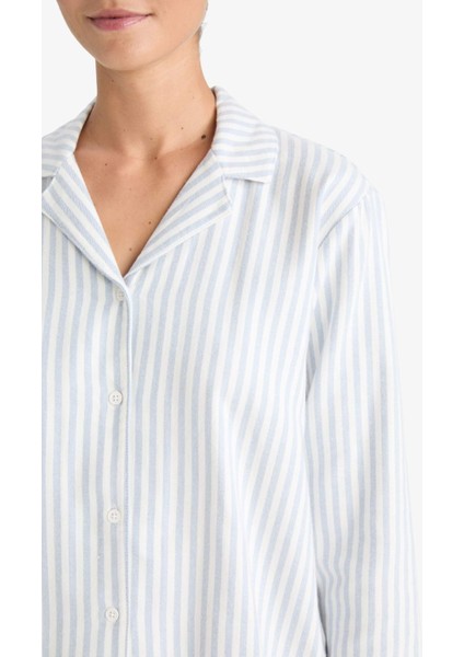 Pijama Takımı Regular Fit Flanel Çizgili Uzun Kollu Üst Uzun Alt-Fall in Love E7252AX25AU