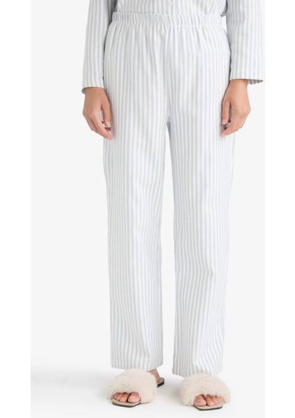 Pijama Takımı Regular Fit Flanel Çizgili Uzun Kollu Üst Uzun Alt-Fall in Love E7252AX25AU