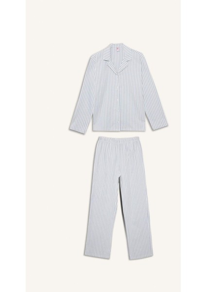 Pijama Takımı Regular Fit Flanel Çizgili Uzun Kollu Üst Uzun Alt-Fall in Love E7252AX25AU