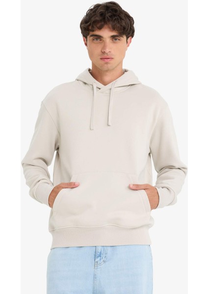 Regular Fit Kapüşonlu İçi Yumuşak Tüylü Kanguru Cepli Basic Düz Sweatshirt X8283AZ25AU