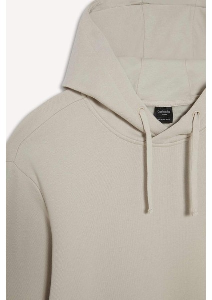 Regular Fit Kapüşonlu İçi Yumuşak Tüylü Kanguru Cepli Basic Düz Sweatshirt X8283AZ25AU