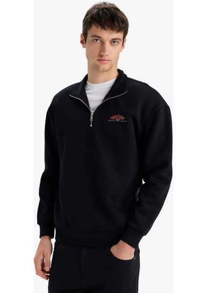 House Of The Dragon Boxy Fit Dik Yaka Fermuarlı Sırt Baskılı Sweatshirt