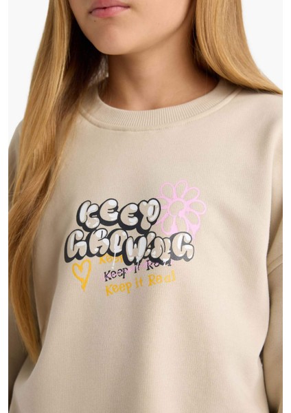 Kız Çocuk Oversize Geniş Kalıp Bisiklet Yaka Sırt Baskılı Sweatshirt E6756A825AU