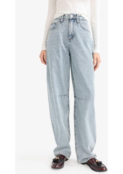 Baggy Fit Yüksek Bel Uzun Jean Yıkamalı Pantolon E9164AX25AU