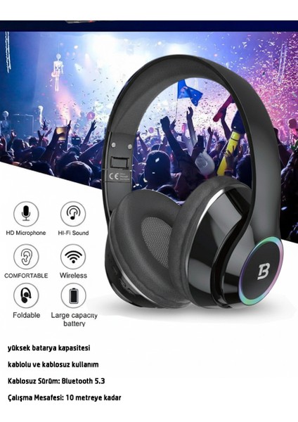 Kablosuz Kulaküstü Bluetooth Kulaklık Stereo-Mikrofon-Aux Sd Kart HK-035 fiyatları
