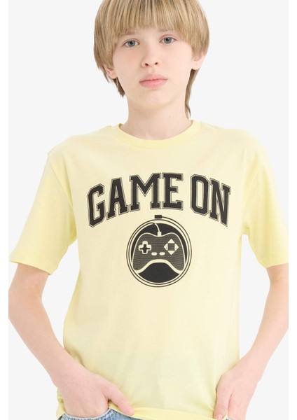 Erkek Çocuk Bisiklet Yaka Baskılı Kısa Kollu Tişört F0182A825SM