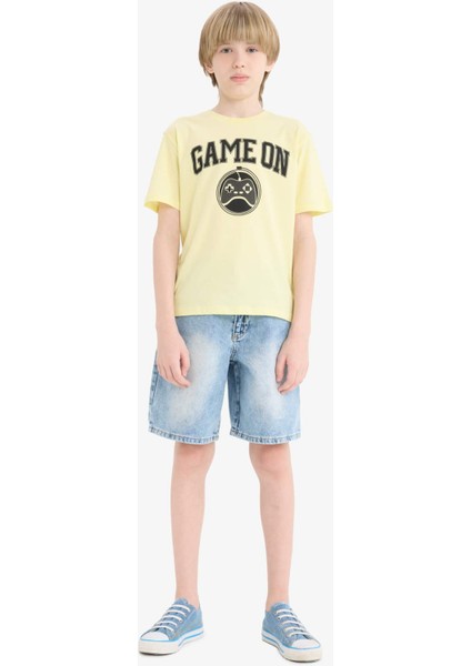 Erkek Çocuk Bisiklet Yaka Baskılı Kısa Kollu Tişört F0182A825SM