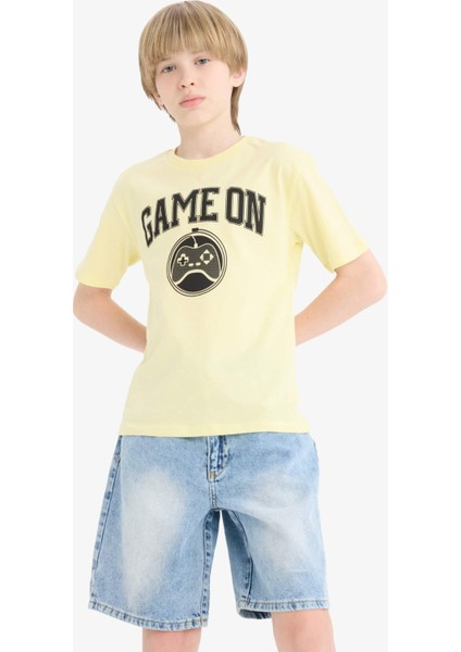 Erkek Çocuk Bisiklet Yaka Baskılı Kısa Kollu Tişört F0182A825SM