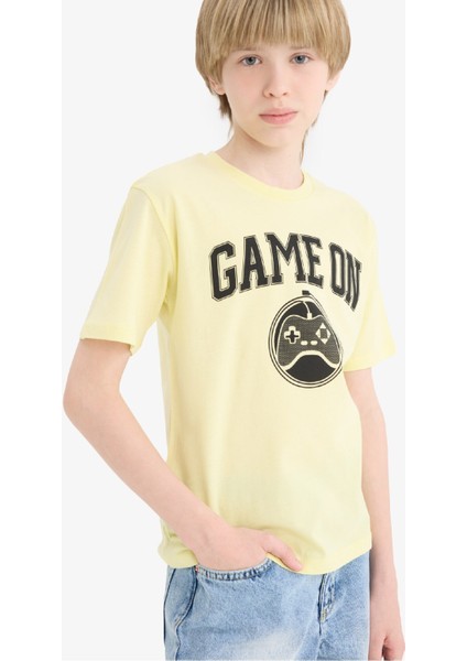 Erkek Çocuk Bisiklet Yaka Baskılı Kısa Kollu Tişört F0182A825SM