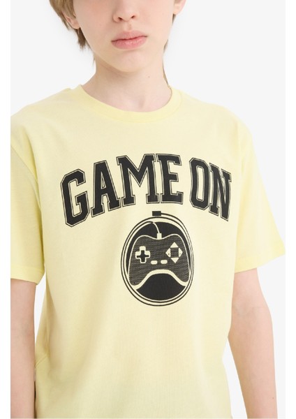 Erkek Çocuk Bisiklet Yaka Baskılı Kısa Kollu Tişört F0182A825SM