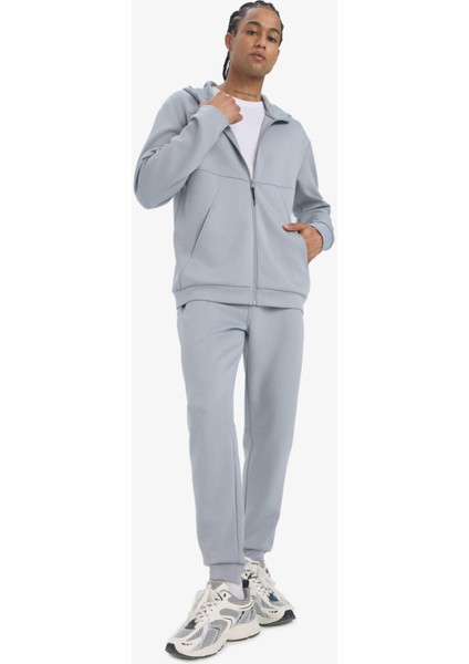 Fit Standart Fit Kapüşonlu Skuba Dalgıç Kumaş Yumuşak Tuşe Fermuarlı Hırka E9336AX25AU