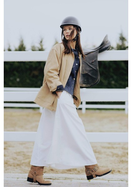 A Kesim Yüksek Bel Paraşüt Maxi Etek E6695AX25SP