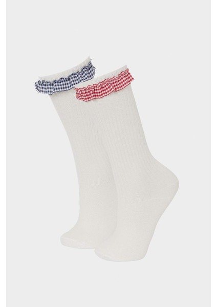 Kız Çocuk 2'li Pamuklu Diz Altı Çorap E6269A8NS