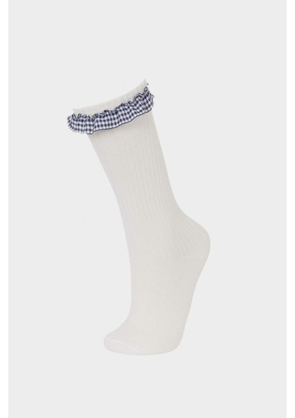 Kız Çocuk 2'li Pamuklu Diz Altı Çorap E6269A8NS