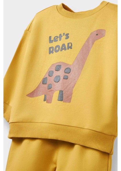 Erkek Bebek 2'li Takım Dinozor Baskılı Sweatshirt Eşofman Altı