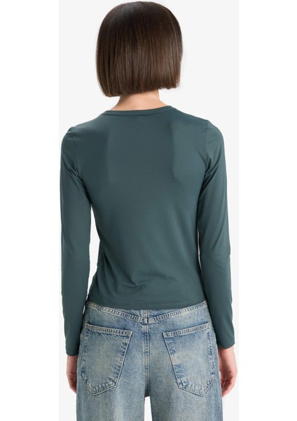 Slim Fit Dar Kesim Bisiklet Yaka Basic Düz Uzun Kollu Tişört D3756AX25AU