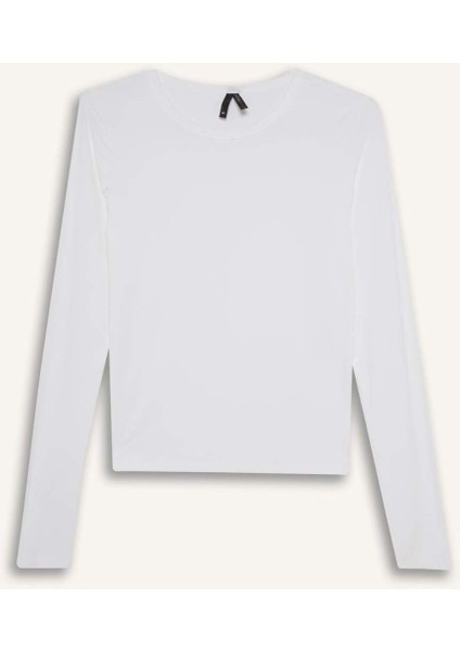 Slim Fit Dar Kesim Bisiklet Yaka Basic Düz Uzun Kollu Tişört D3756AX25AU