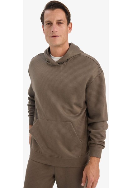 Boxy Fit Kapüşonlu Kanguru Cepli Jakarlı Sweatshirt E9308AX25AU