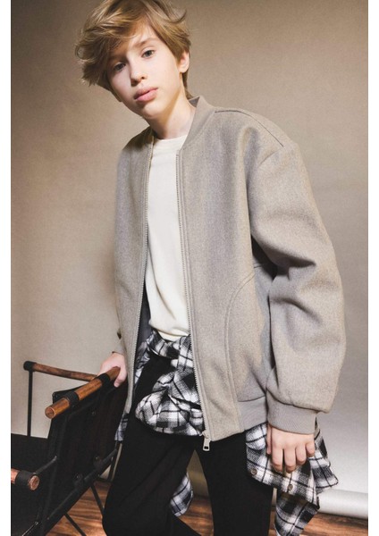 Erkek Çocuk Kolej Yaka Fermuarlı Bomber Mont E8991A825AU